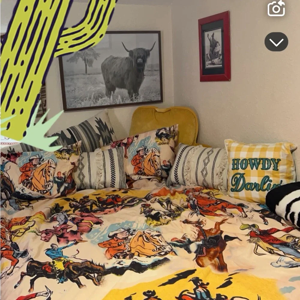 Vintage Western Cowboy Print Fabric